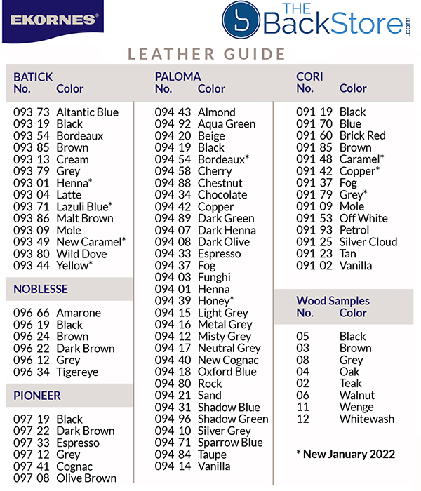 Stressless Leather Color Guide Chart by Ekornes