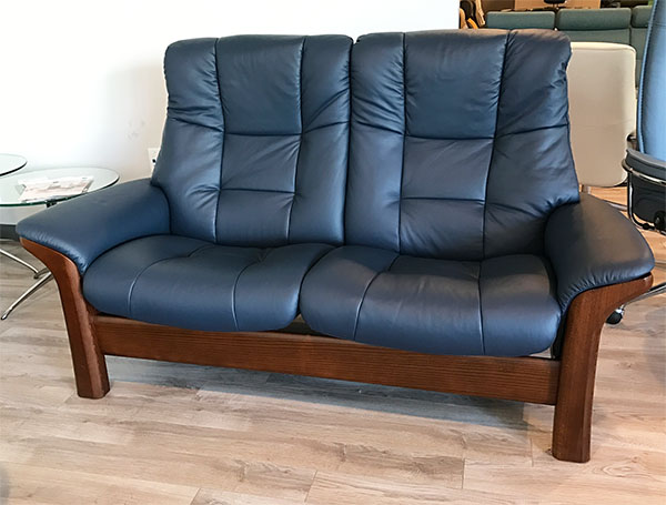 Stressless Buckingham Loveseat High Back in Paloma Oxford Blue Leather