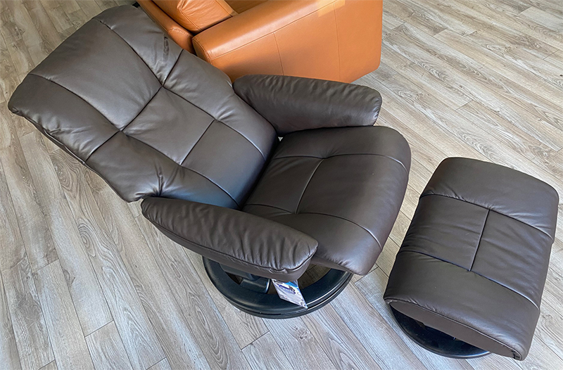 Stressless Mayfair Recliner and Ottoman in Paloma Mocca Leather