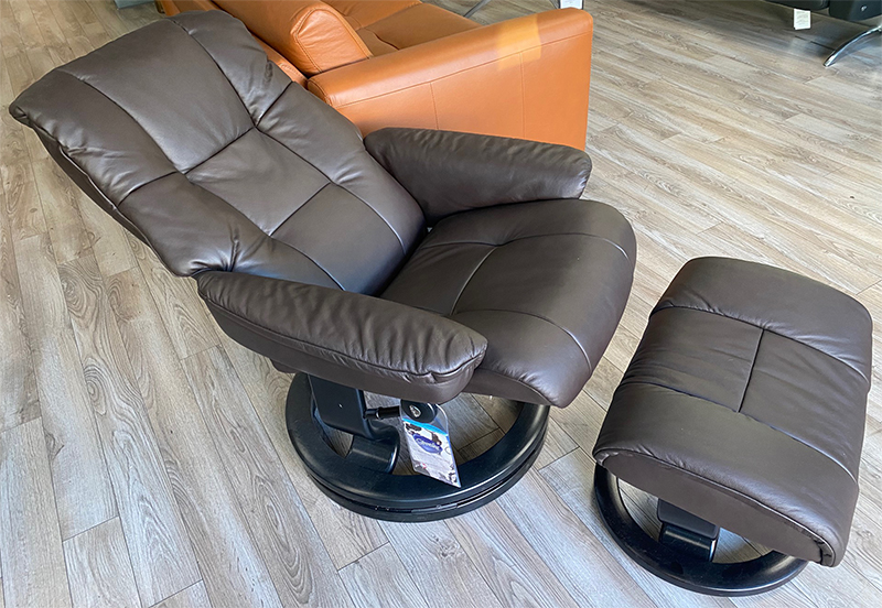 Stressless Mayfair Recliner and Ottoman in Paloma Mocca Leather