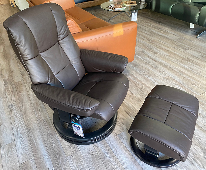 Paloma Mocca Leather Stressless Mayfair Recliner Chair and Ottoman 