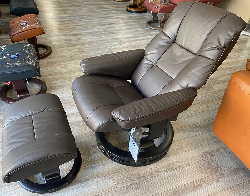 Stressless Mayfair Recliner Chair and Ottoman in Paloma Mocca Leather