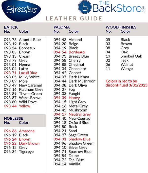 Current Stressless Leather Grades and Colors