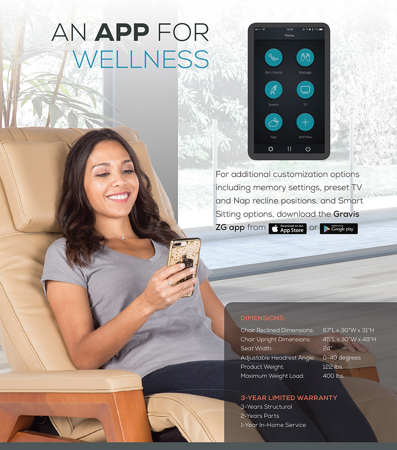 Human Touch Gravis ZG Zero Gravity Massage Chair Recliner Device App