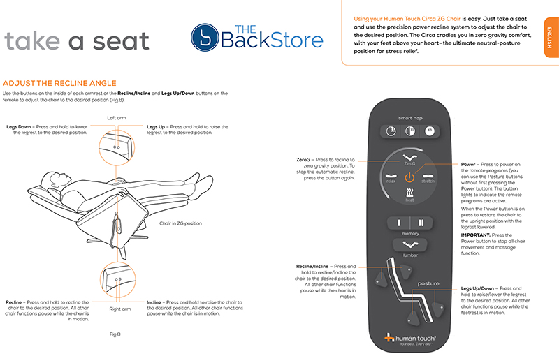 Human Touch Circa ZG Chair Zero Gravity Massage Chair Recliner Remote