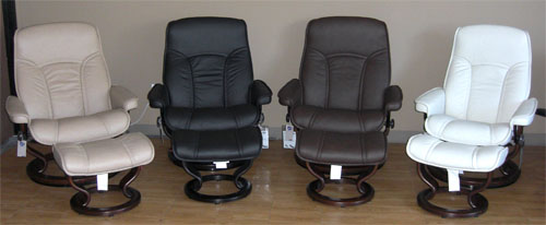 Stressless Governor Recliner and Ottoman in Brandy Red, Sand, Black, Chocolate, Light Grey Paloma Leather